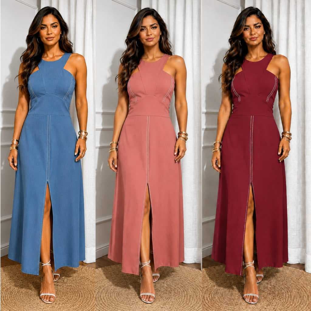 Vestido Longo feminino Busto e Saia Com detalhes em Bordado G GG