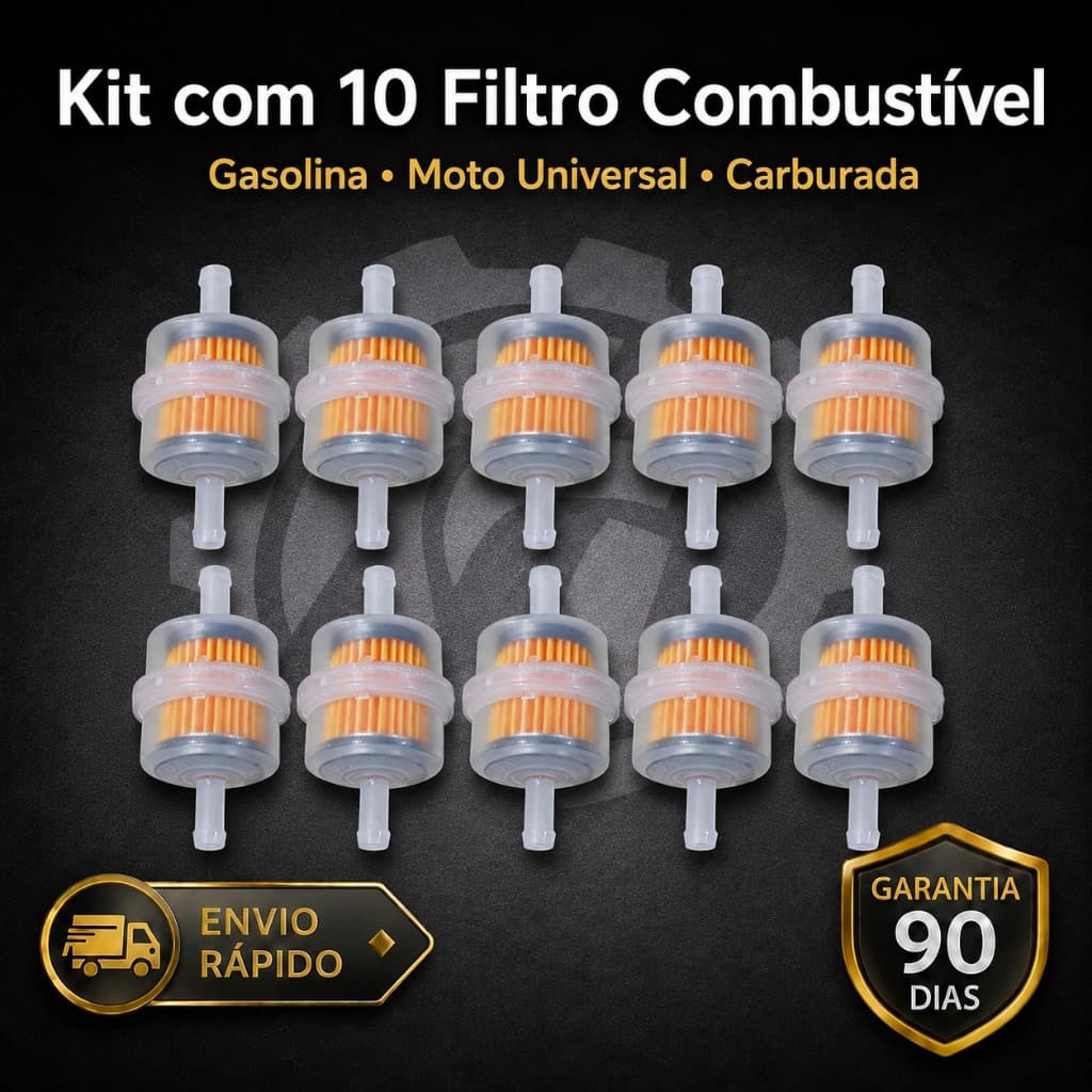 Kit com 10 Filtro Combustível Gasolina Moto Universal Carburada