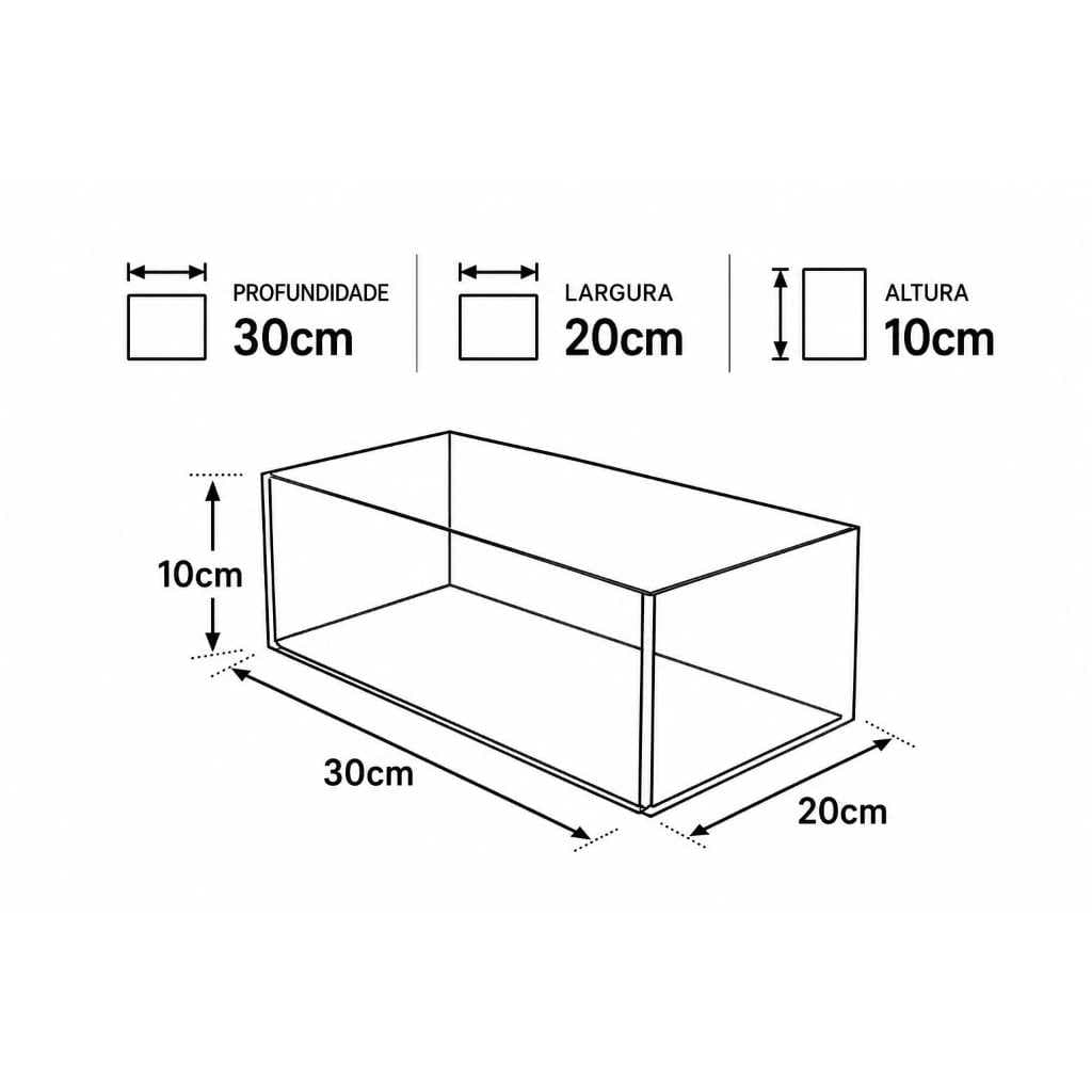 Forma Acrílica 30x20x10 Para Slice Cake Com Frente e trás Removível Cristal