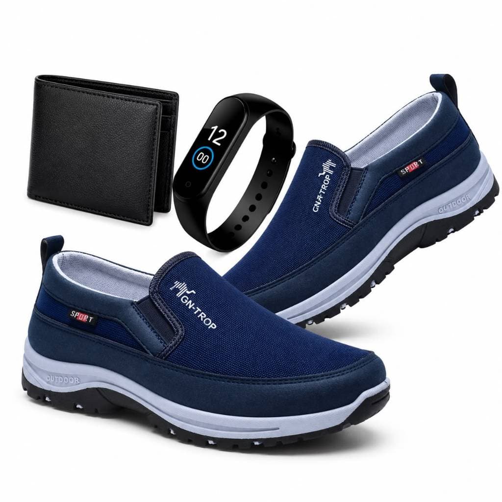 Tênis Sapatilha Mocassim Masculino Adventure com Solado Antiderrapante Macio Costurado Confortável + Relogio e Carteira