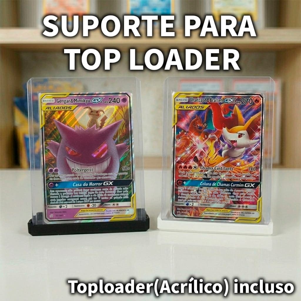 Kit Suporte e acrílico (Toploader) Expositor para Cartas Colecionaveis Pokemon TCG Display