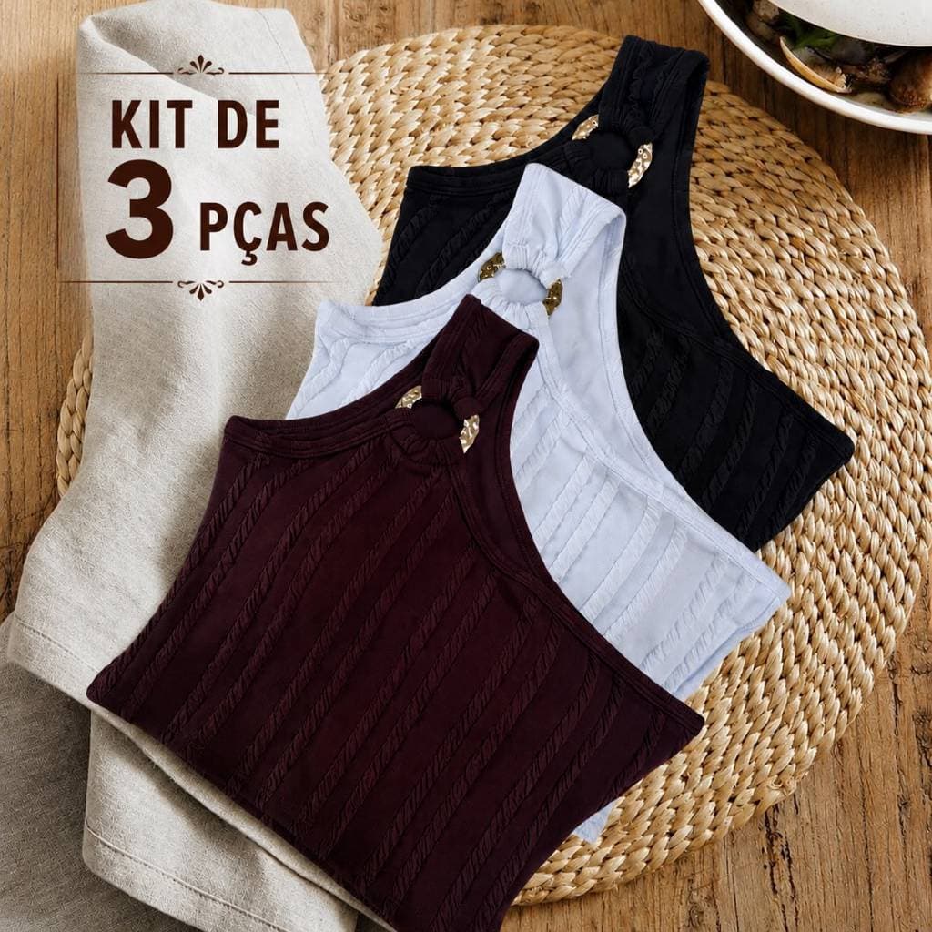 KIT-3 o 1 Croppeds Femenino Top Faixa Mula Manga Com Bojo Argolha Estiloso Excelente Elastcicidade