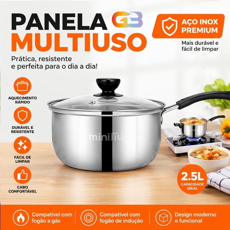 Panela de Leite/Sopas/Macarrão/Água Aço Inox 18CM GUO-18