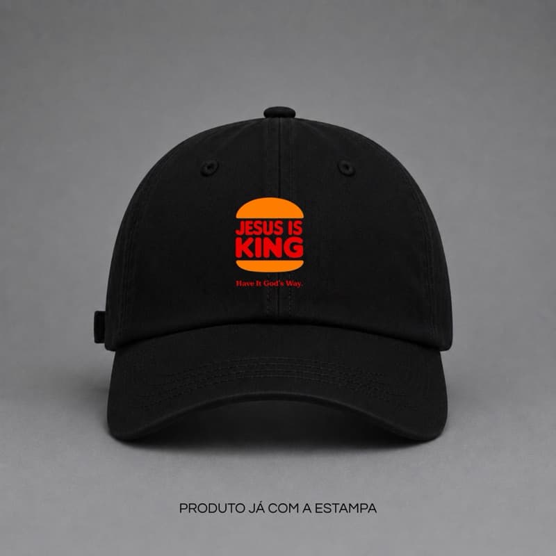 Boné Jesus Is King Premium Aba Curva Ajustável Unissex Streetwear Cristão