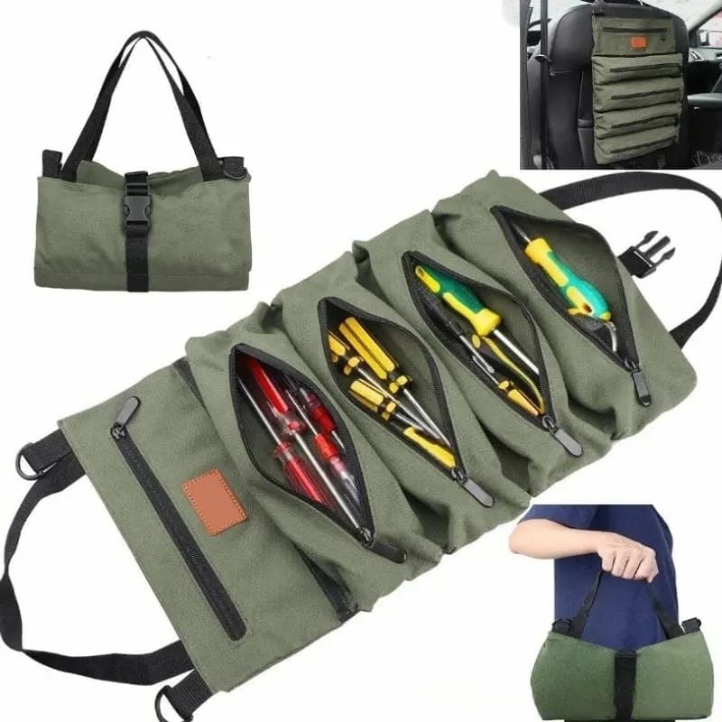 Bolsa Organizadora de Ferramentas com 5 Compartimentos e Zíper Dobrável em Lona Carro e Oficina