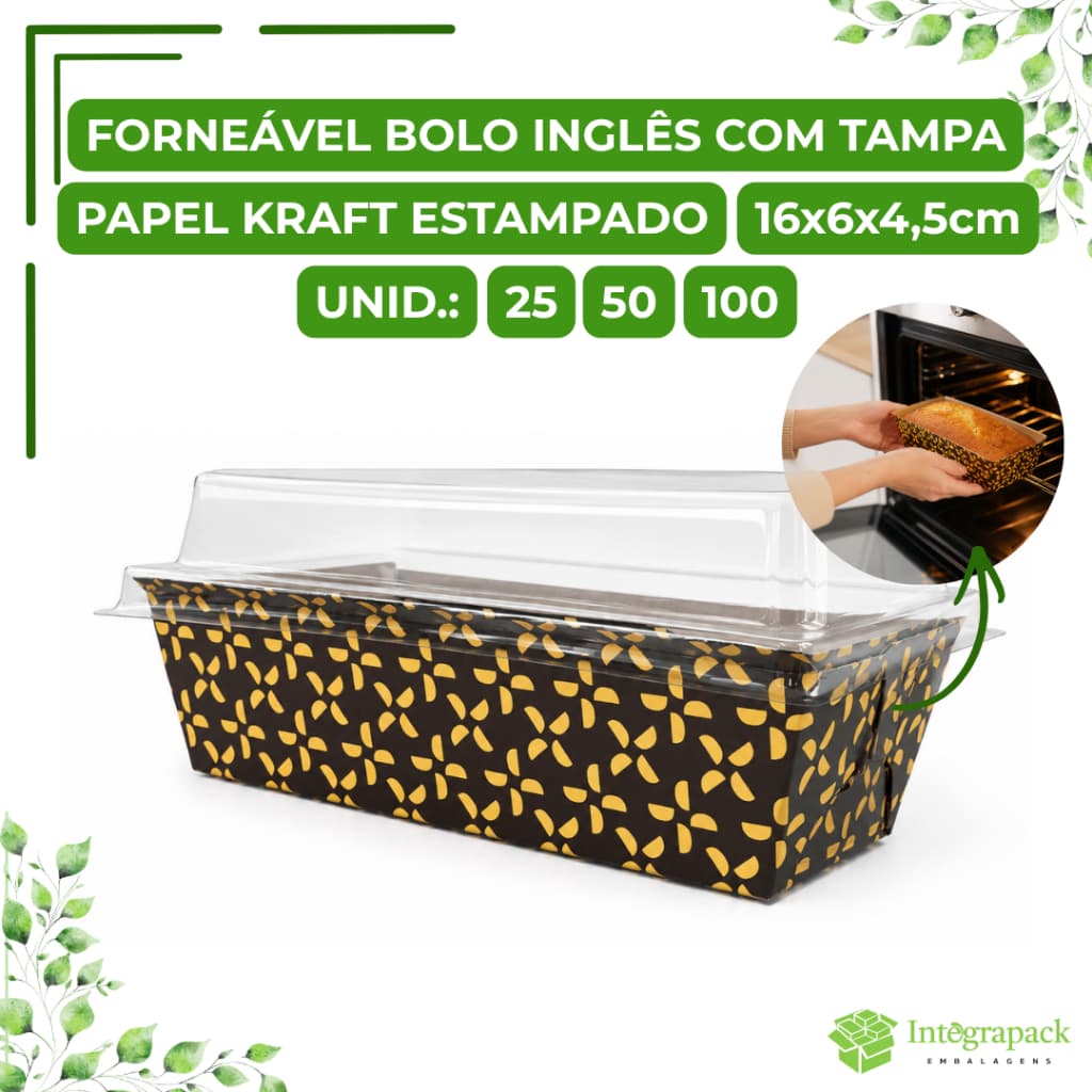 Forma Forneável Bolo Inglês Com Tampa Embalagem Descartável Padaria Confeitaria