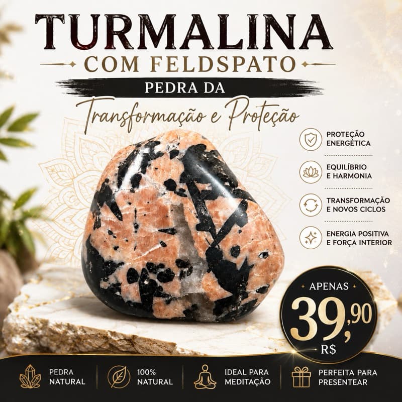 Pedra Turmalina com Feldspato GG Natural Proteção Energética Pedra da Transformação Cristal Natural Amuleto