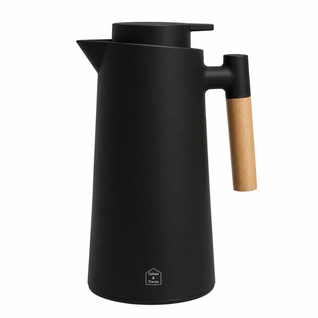 Garrafa Térmica Termometro Digital 1L Café Chá Nórdica Com Cabo Madeira - Coisas & Trecos
