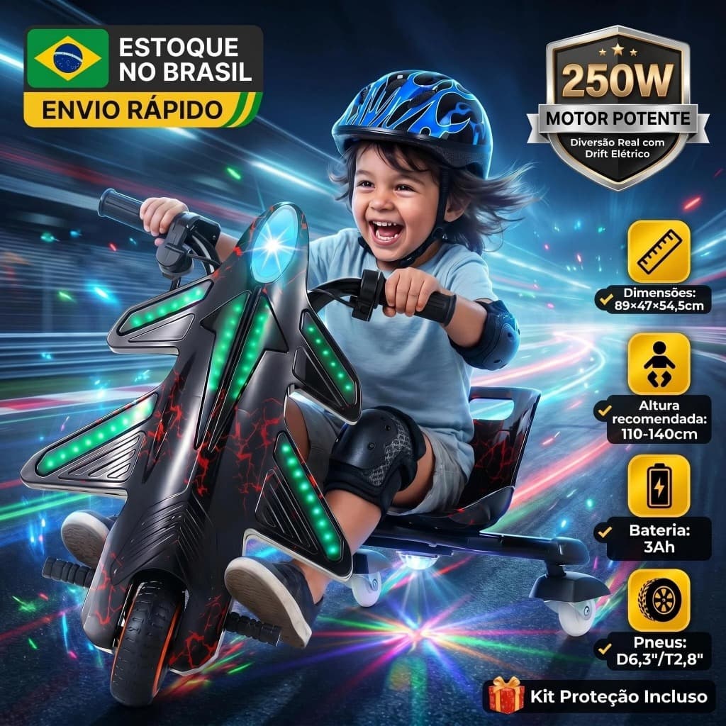250W HONEYWHALE 008C Triciclo Elétrico Drift Infantil 15KM/H 12KM com Bluetooth, 3 Velocidades