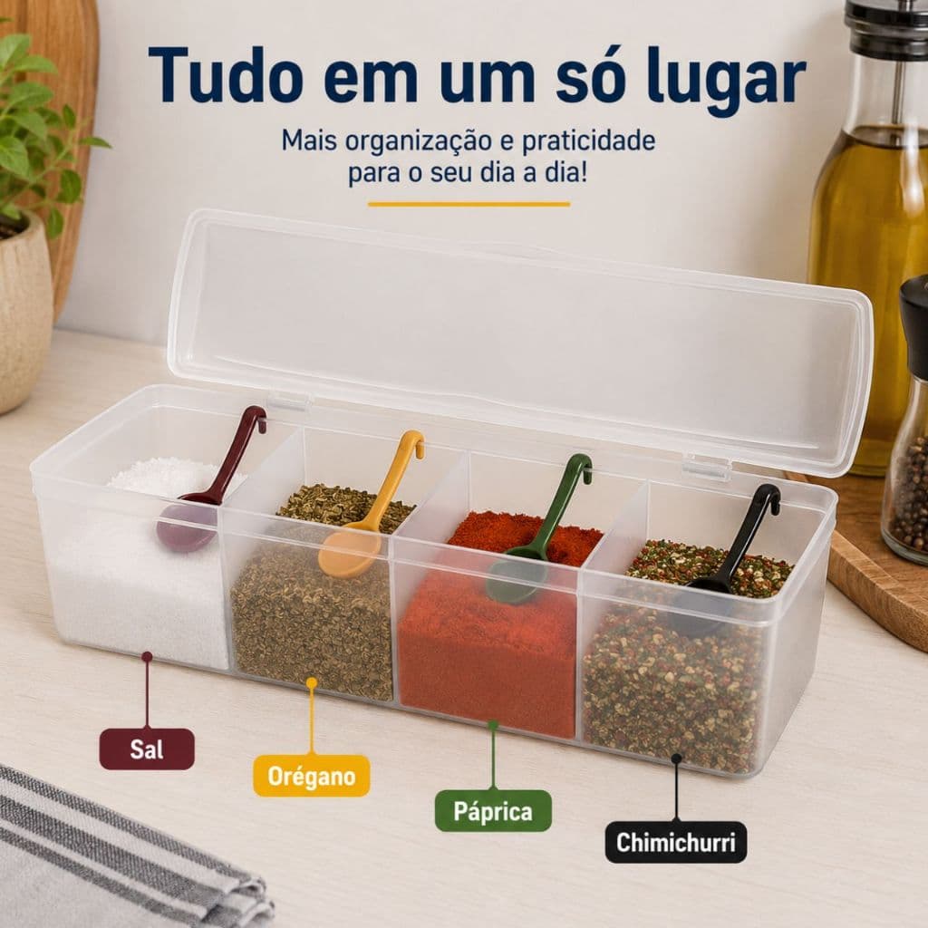 Porta Temperos Com 4 Divisórias E 4 Colheres Ercaplast Organizador
