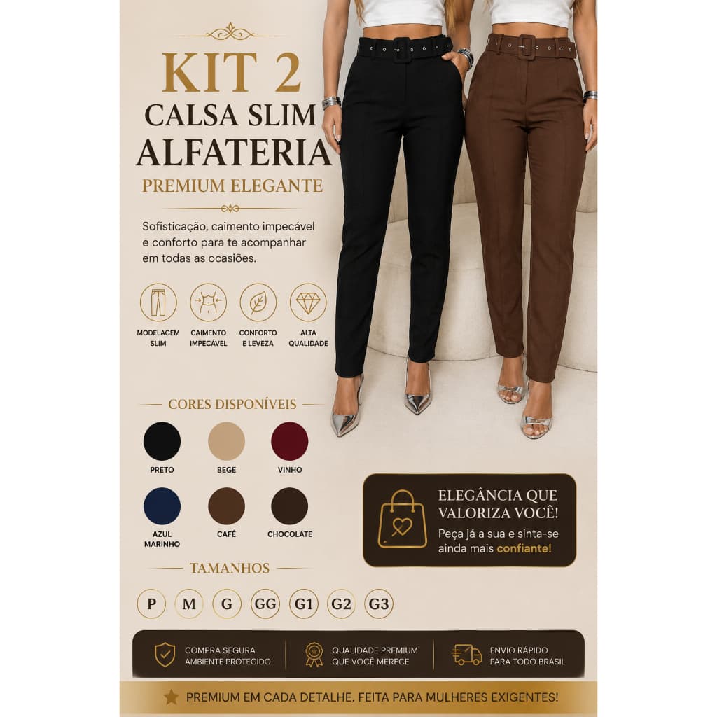 Kit 2 Calça Alfaiataria Feminino Com Cinto