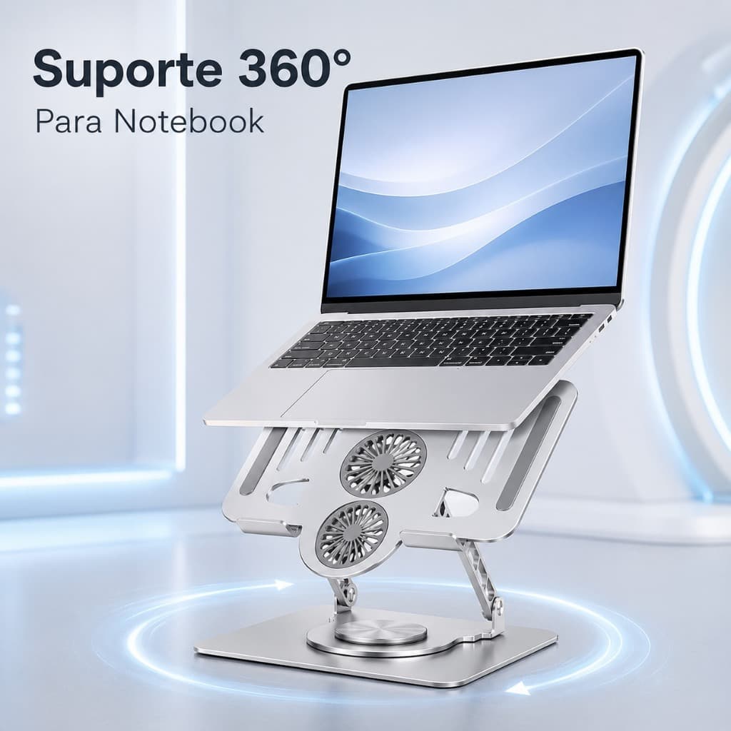 Suporte para Notebook 360° com Ventiladores Integrados para Cooling e Conforto de Uso