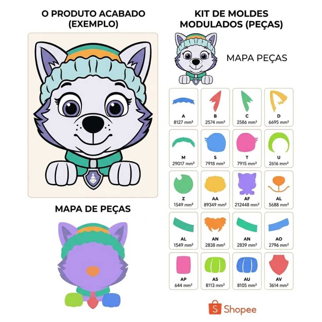 Kit Cortador Everest Patrulha Canina Impresso 3D Molde Modulado Pasta Americana