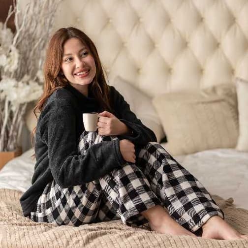 Conjunto Fleece Xadrez Feminino Inverno Soft Peluciado Inverno Quentinho