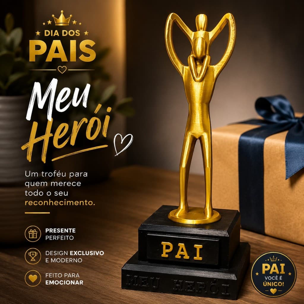 Troféu Meu Herói Presente Dia dos Pais Decorativo Criativo Pai