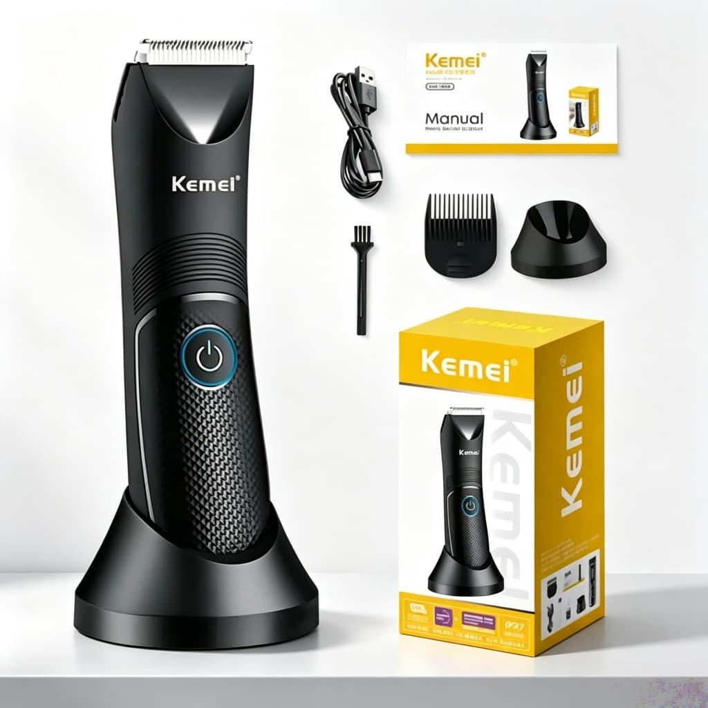 Kemei KM-1838 Aparador De Pelo Corpo E Rosto Usb Lavável Bivolt Segurar botão 3 segundos para Ligar!