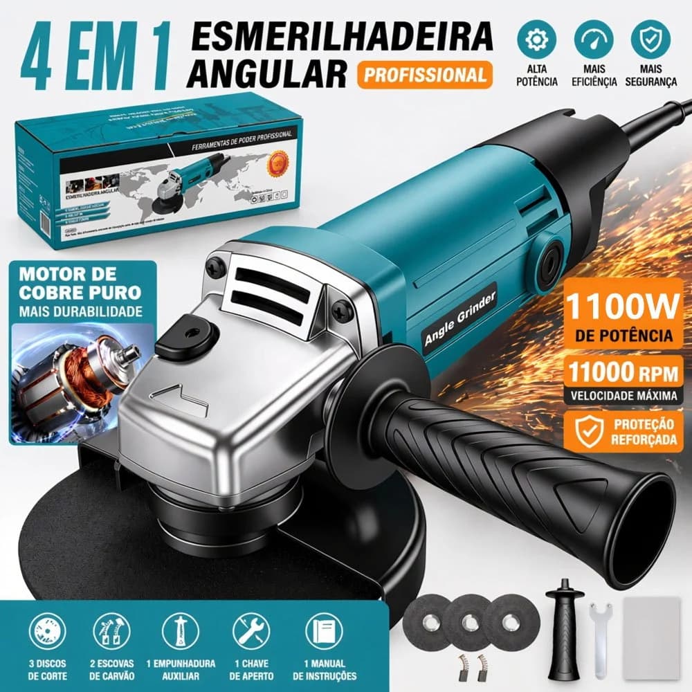 Esmerilhadeira Elétrica 110-127V 220V com Fio Alta Potência Ferramenta Profissional para Corte e Desbaste
