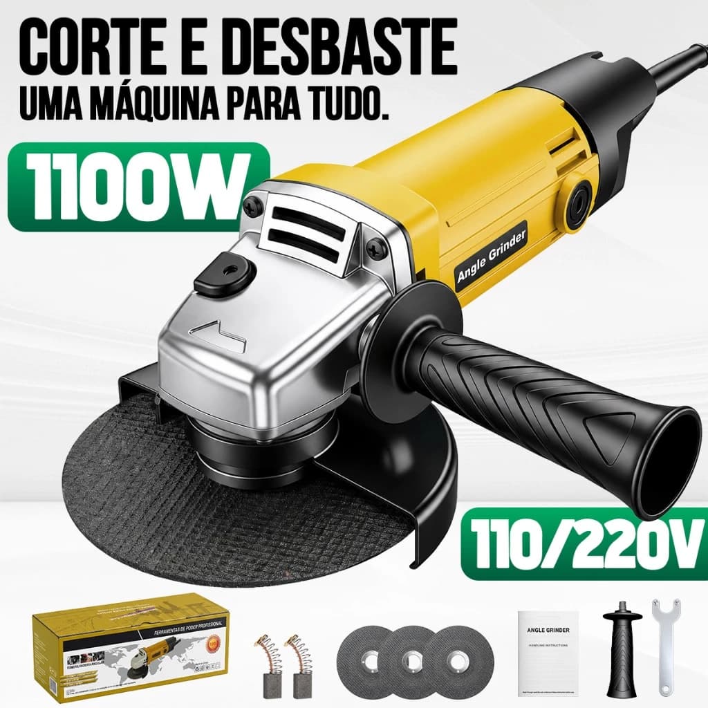 Esmerilhadeira Angular 110V Profissional Com Cabo Elétrico 115mm Para Trabalhos Pesados Corte e Acabamento Preciso