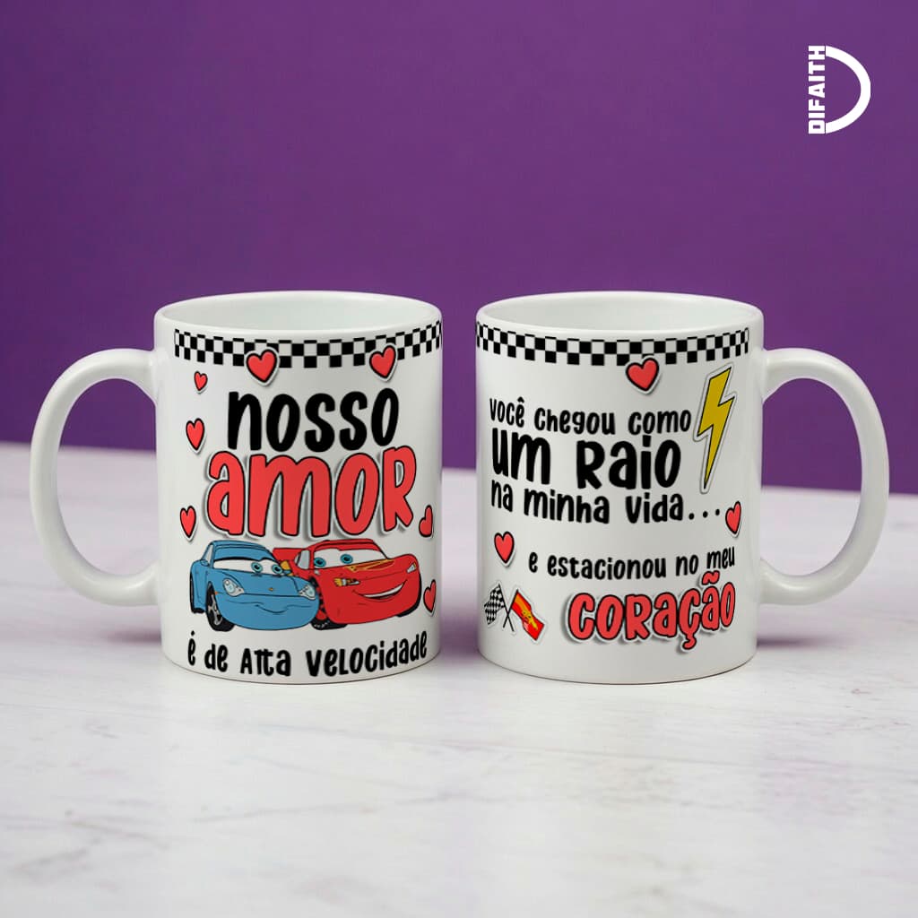 Caneca Romântica McQueen e Sally 325ml Personalizada | Presente Criativo para Namorado(a), Casal e Aniversário