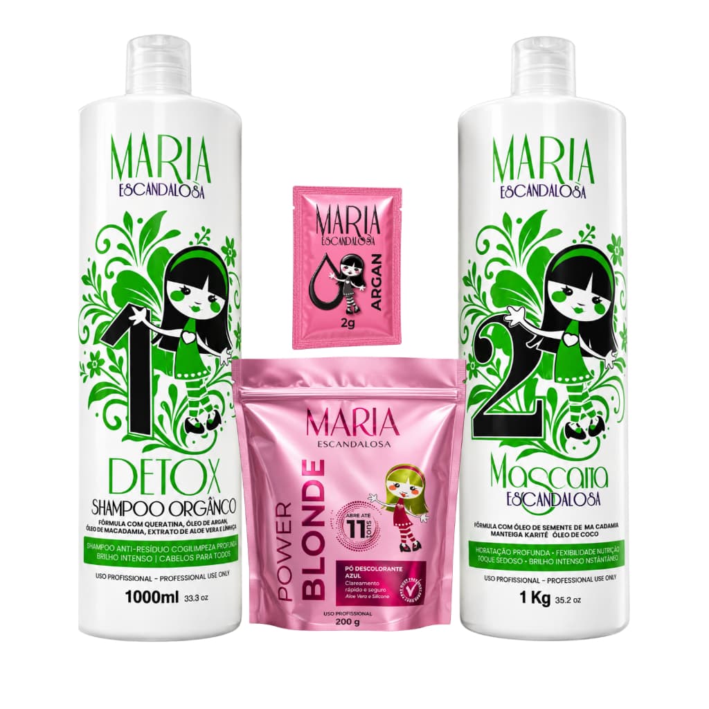 Máscara Orgânica Sem Formol 1 Litro  Maria Escandalosa + Pó Descolorante 200gr