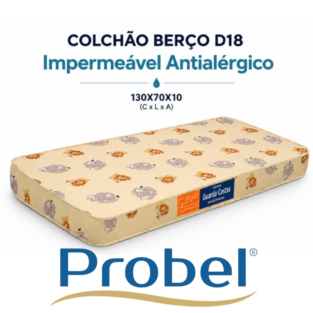 Colchão Berço D18 Impermeável Antialérgico 130x70x10cm Macio Premium Bebê