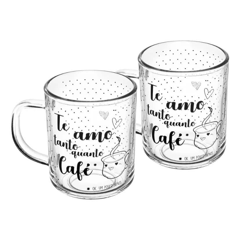 Jogo 2 Canecas em Vidro Lyor 220ml Xícaras Grande Café para Levantar com Alça Grande Cantinho do Café Estampada