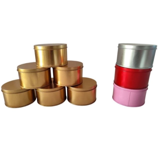 Lata Redonda Metal Lembracinha Dourado Vermelho Branco Rosa Prata Azul Decoração Festa Aniversário Vela Casamento Doce