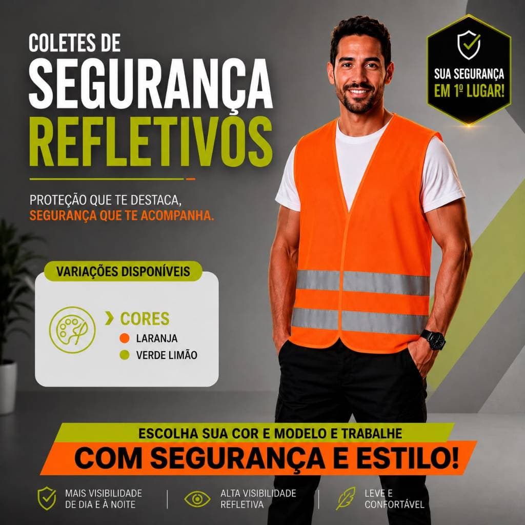 Colete Refletivo Com Ziper EPI Segurança Alta Visibilidade Do P ao XXXG Verde e Laranja