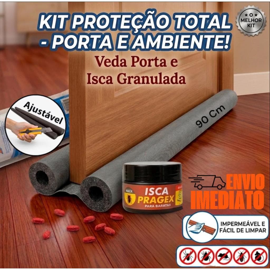 KIT Pragex Isca Granulada + Veda Porta Preto AJUSTAVEL 90 CM Protecao Total Para Sua Casa