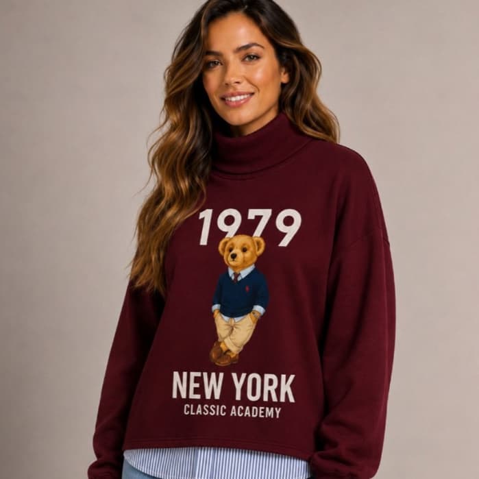 Moletom Feminino Blusa De Frio Oversized Ursinho New York 1979 | Peluciado Premium | Casual, Confortável e Estiloso