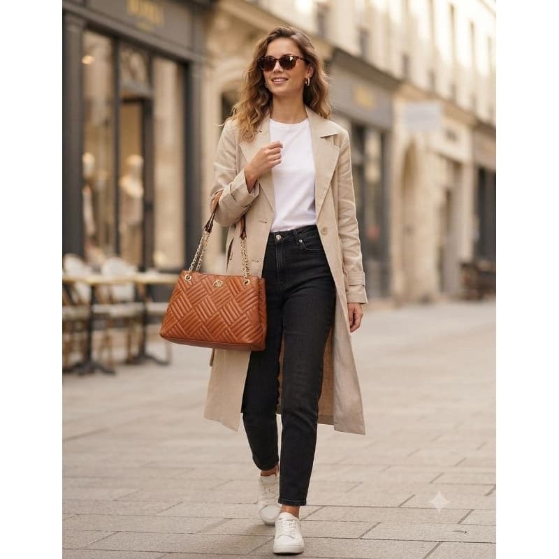 Bolsa elegante couro ombro transversal