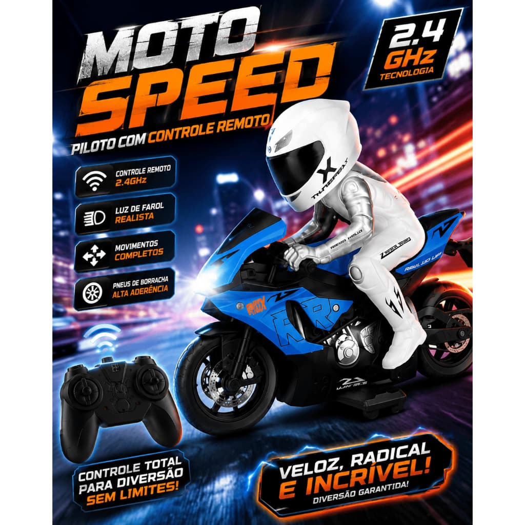 Moto Speed Controle Remoto Importudo 2.4GHz Moto Esportiva RC com Piloto e Farol LED