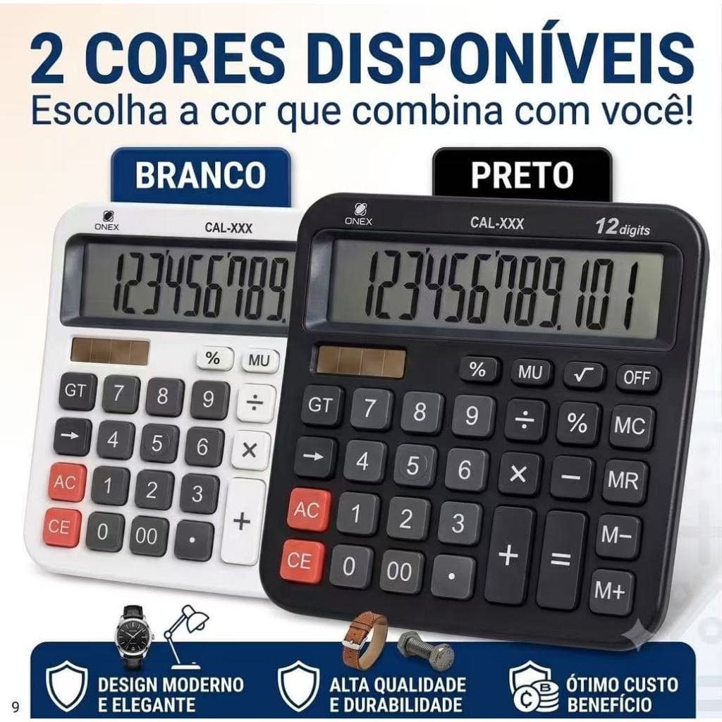 Calculadora Eletrônica 12 Dígitos Display Grande Solar e Bateria Teclas Grandes para Escritório Escola Loja