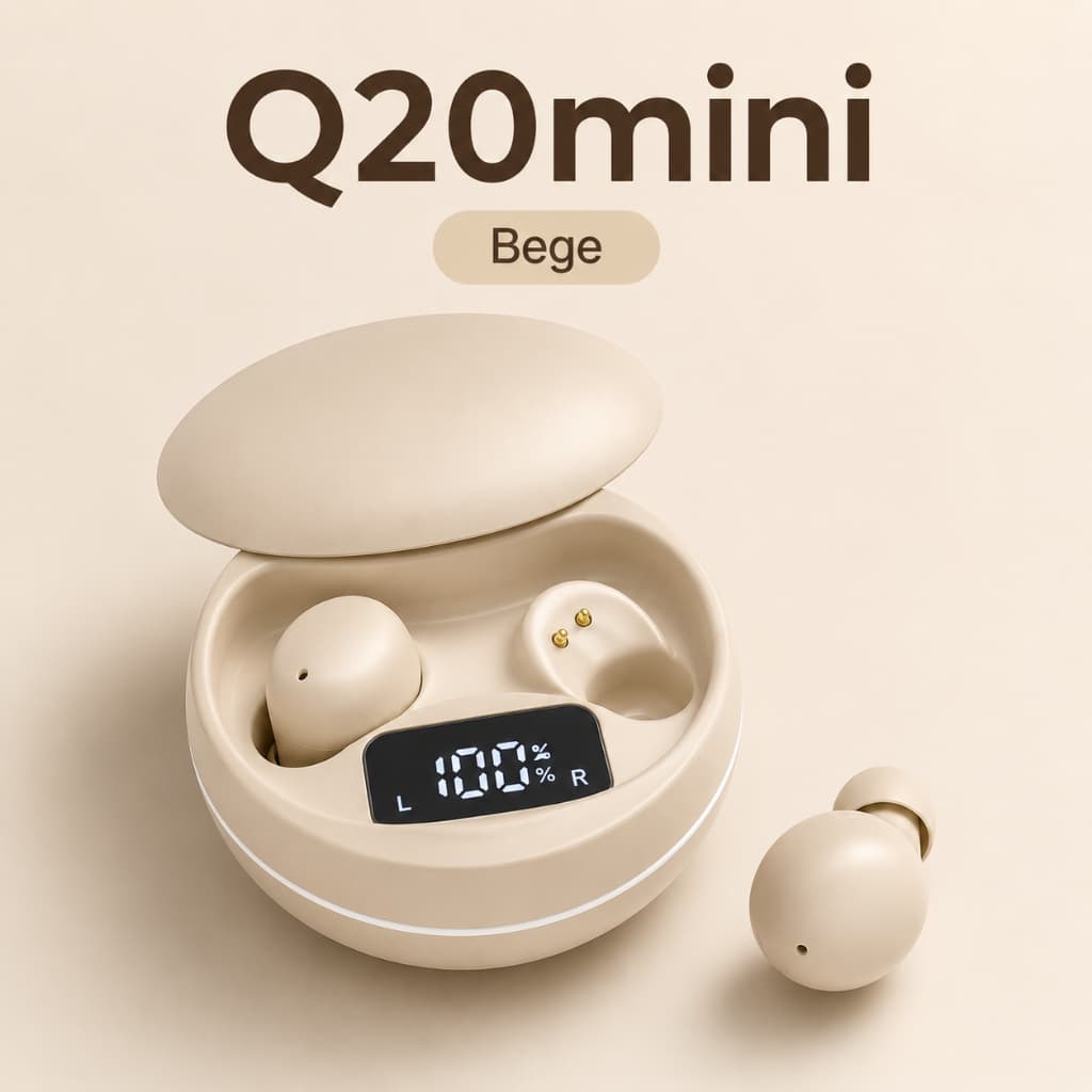 Fone Bluetooth Q20 Mini para Dormir, Bluetooth 5.4, Display Digital e Som de 13 mm