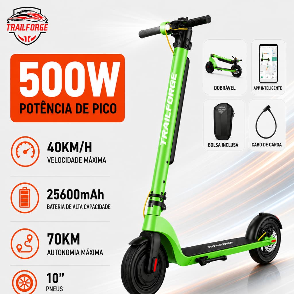 Trailforge-X8 Patinete Elétrico 70KM 12.8AH*2 500W 10" Scooter Eletrica A bateria é removível