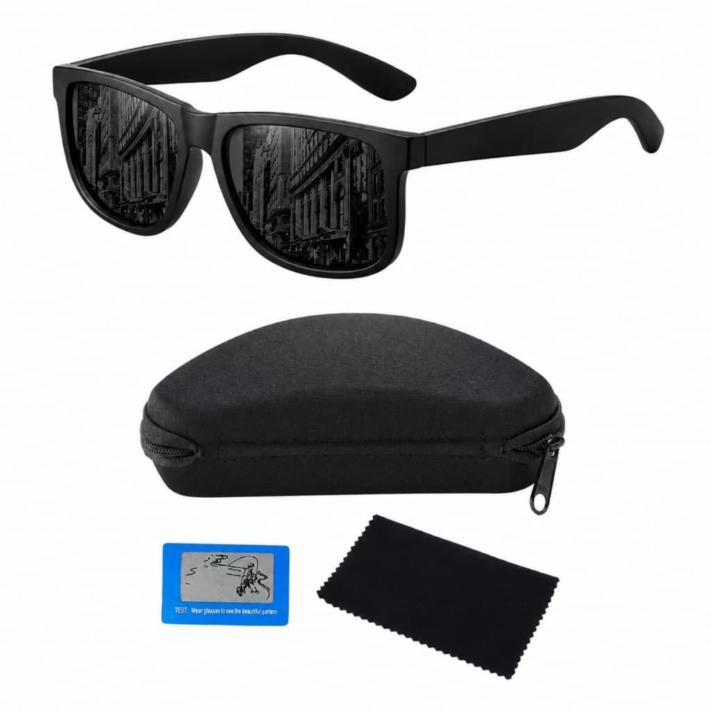 Óculos De Sol Quadrado Polarizado Proteção UV400 Masculino Feminino Preto Fosco Premium + Acessórios