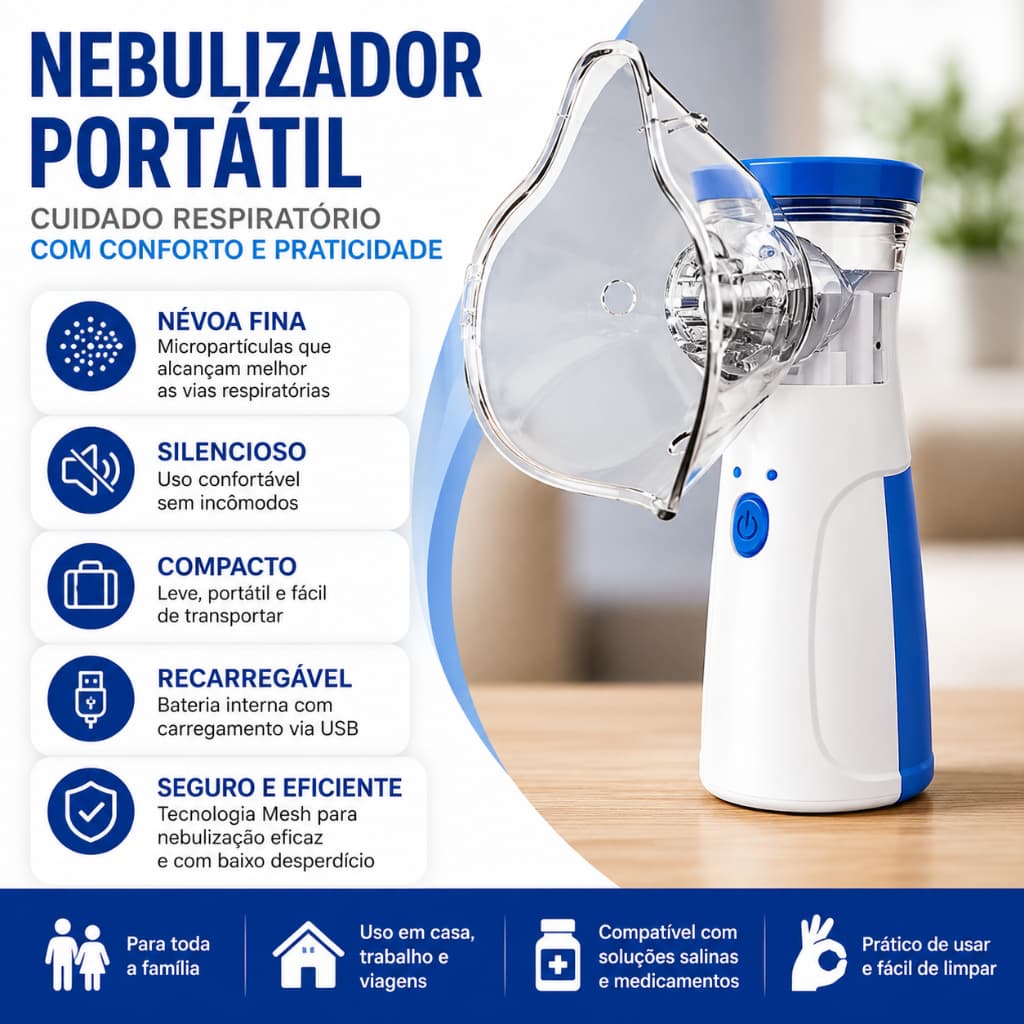 Inalador Portátil Nebulizador Portátil Ultrassônico Mesh Inalador Nebulizador Adulto Infantil