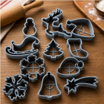 Cortador de Biscoito Natal Kit 10 Peças Para Confeitaria Festas Cozinha Família Formatos Variados Reutilizáveis Preto