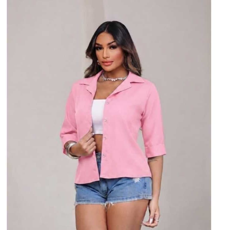 Blusa Femenina Básica LISA Manga 3/4 Crepinho Macio Elegante.