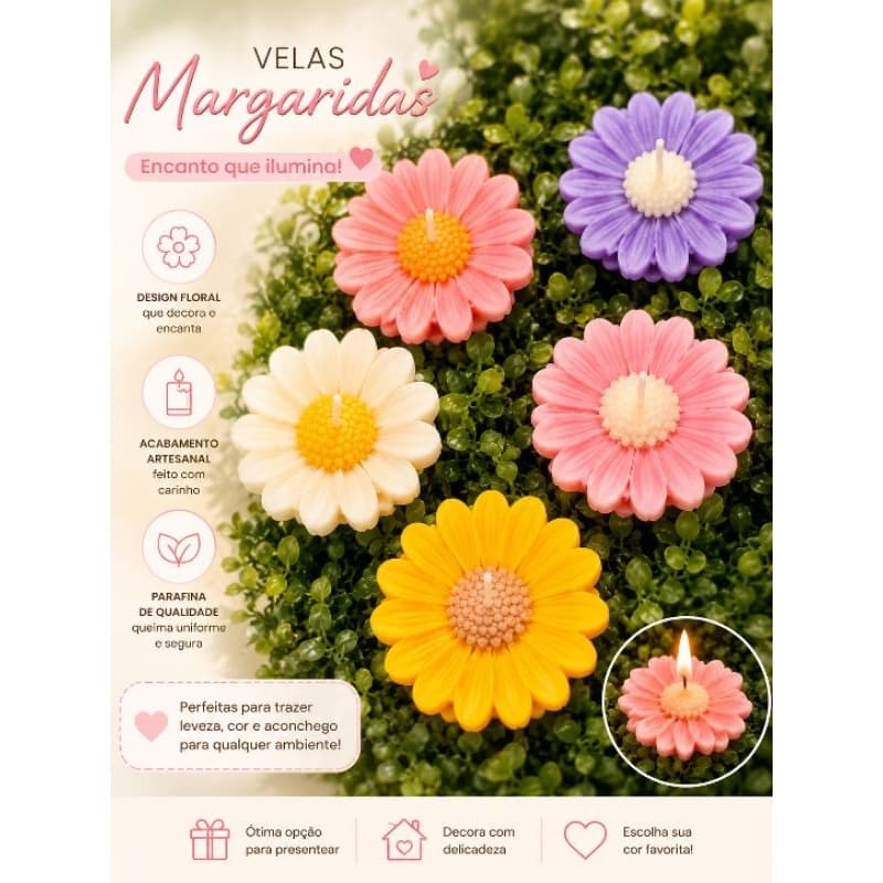 KIT VELA MARGARIDA AROMATIZADA PERFUMADA COM TAG PERSONALIZADO PARA LEMBRANCINHA MATERNIDADE E CHA DE BEBÊ