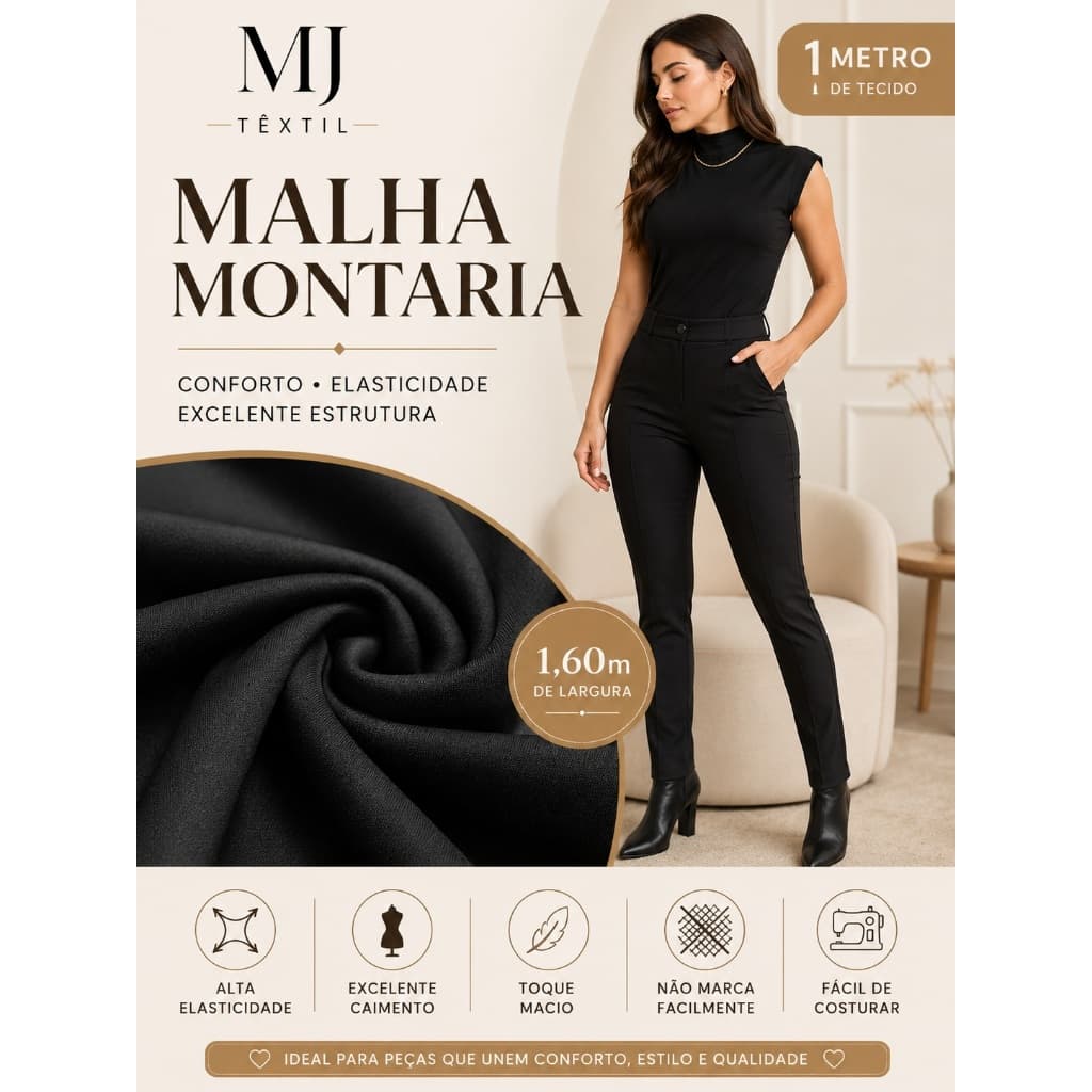 Tecido Malha Montaria 1 Metro | 93% Poliéster 7% Elastano | 1,60m de Largura | Alta Elasticidade