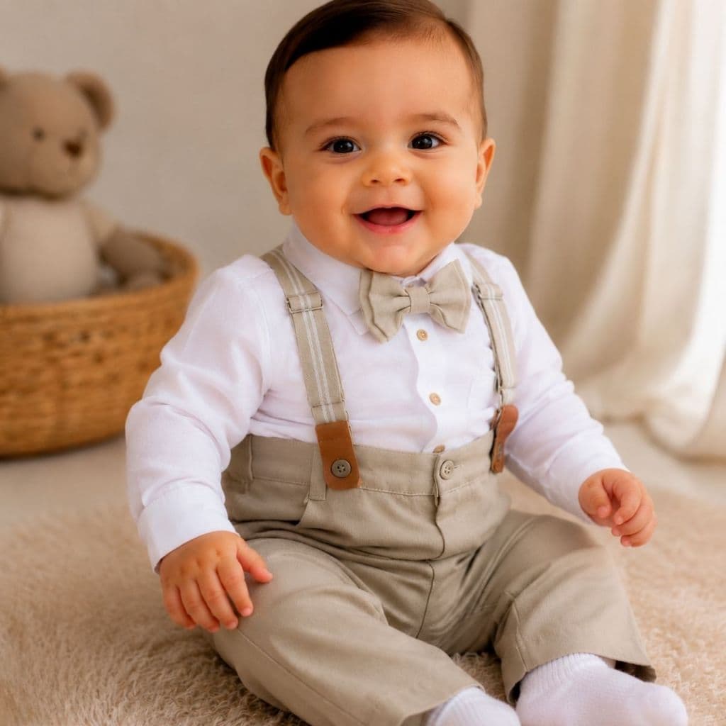 Conjunto Menino Infantil Bebê Social Body Manga Longa Calça Com Suspensorio e Gravata Borboleta para festa Casamento