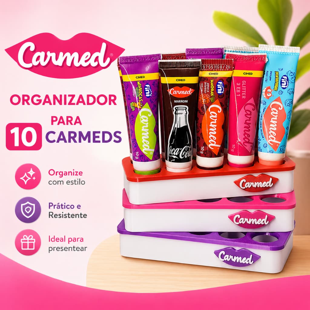 Mini Porta Carmed – Organizador / Suporte para 10 Hidratantes Labiais
