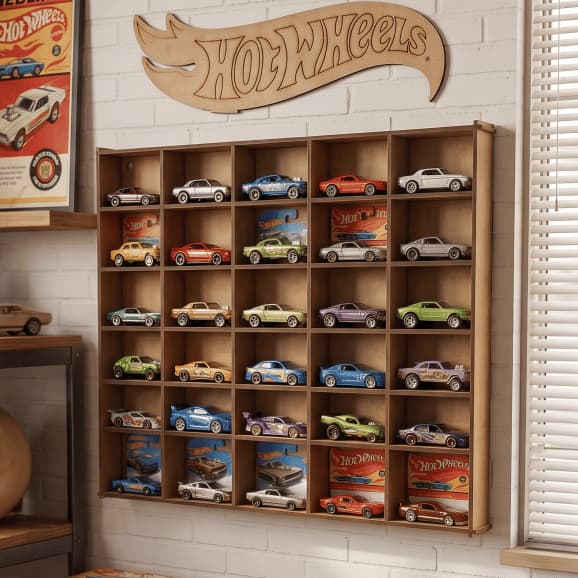 Estante Porta Hot Wheels Para Carrinhos Mdf Cru 60x50cm Expositor Miniaturas