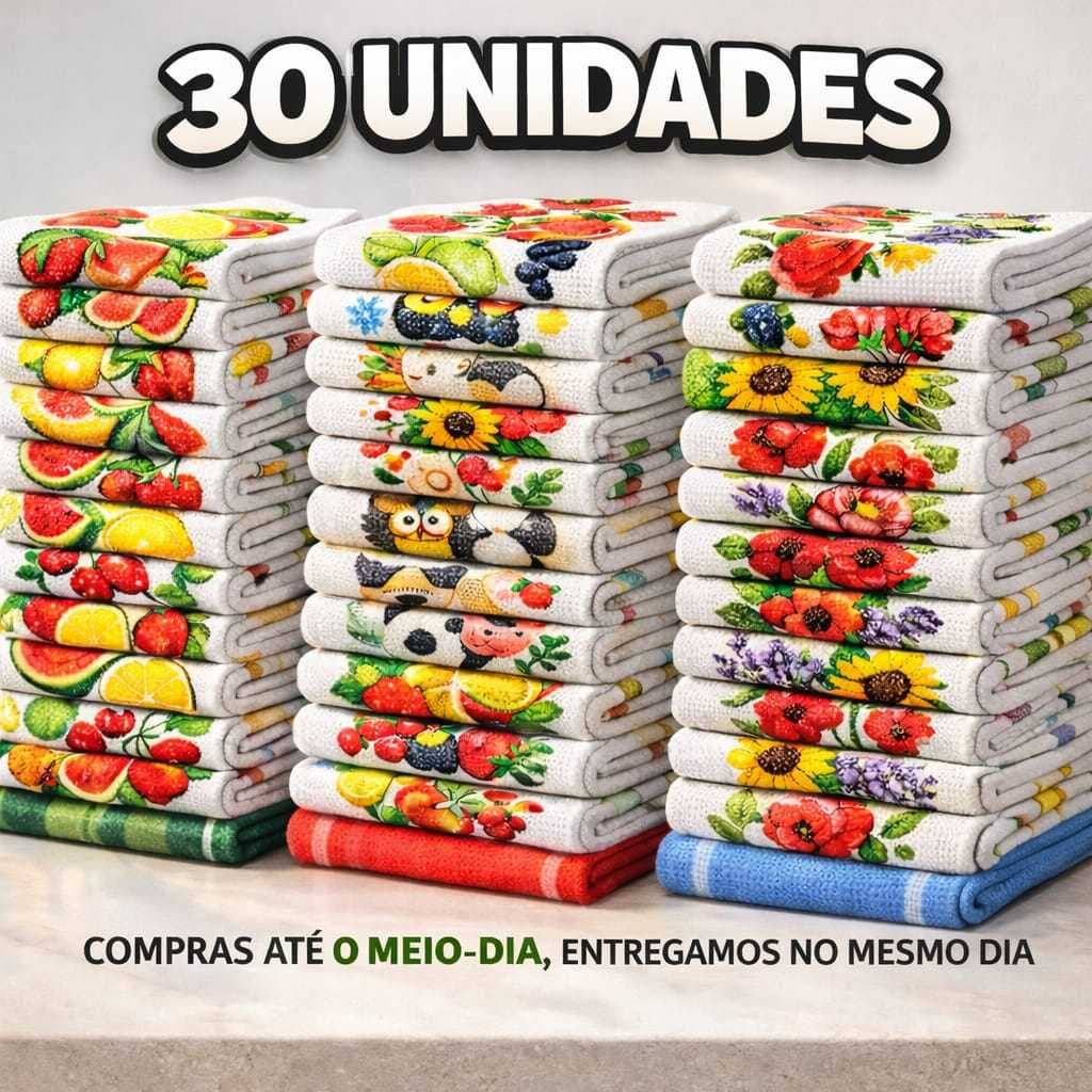 kit 30 Pano De Prato  Estampado 30 Unidades de pano de prato com bainha - guardanapo estampado 100% algodão
