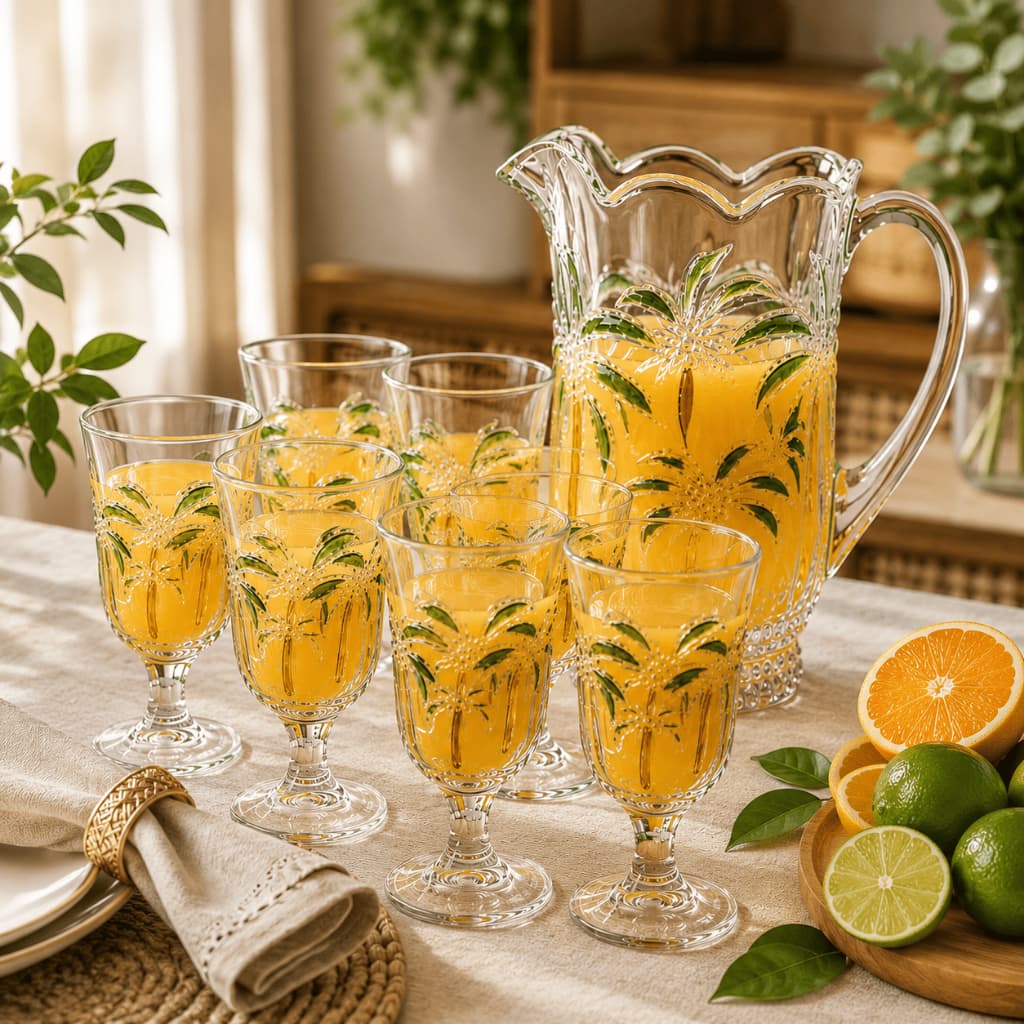 Conjunto 6 Taças Palmer com Jarra 1,5L Vidro Transparente Mesa Posta Drinks Água Suco