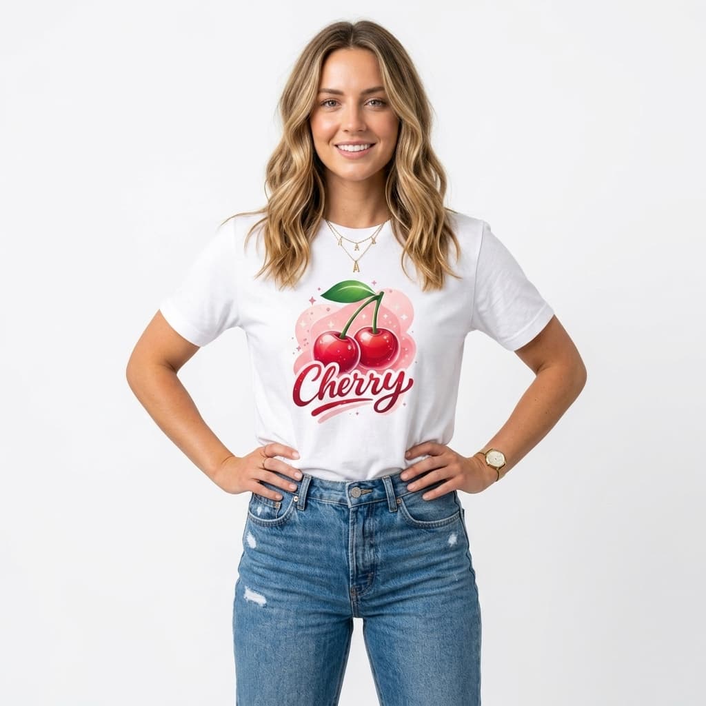 Camiseta Feminina Cherry Cereja Look Moda Bloguerira Tendencia Basico Casual