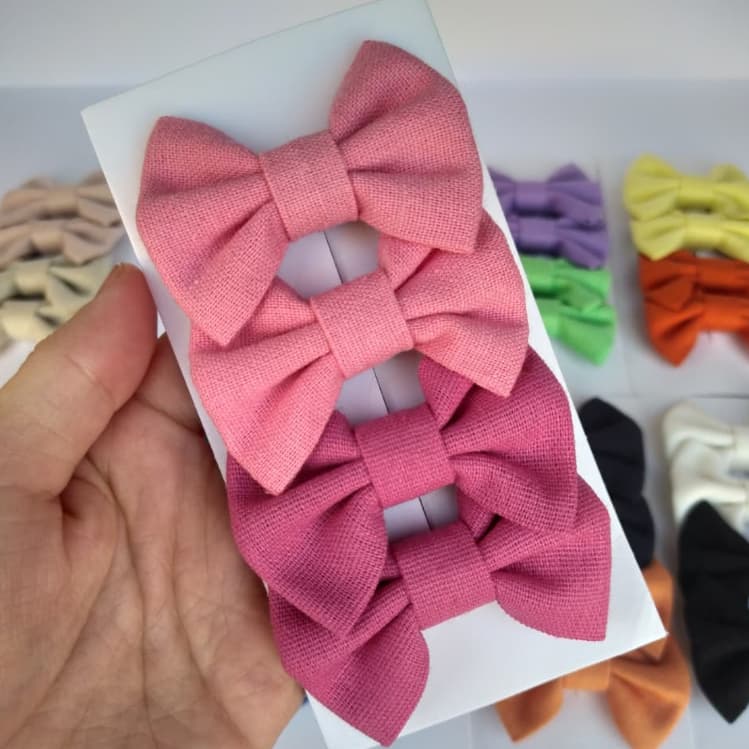 Laço De Linho Kit 2 Pares Laçinho Pequeno Para Bebê Não Escorrega Acessorio de Cabelo Infantil
