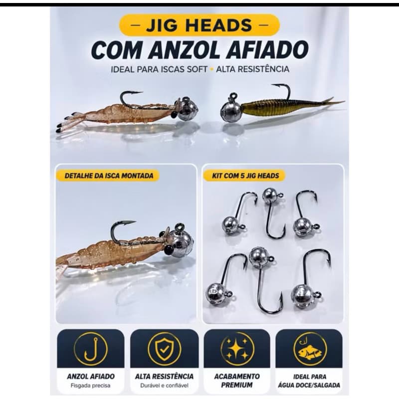 Kit 30/50/100Jig Head Pesca  1/0 2/0 3/0 3g a 7g  Alta performance Anzol para  Robalo Traíra Tucunaré Isca Artificial