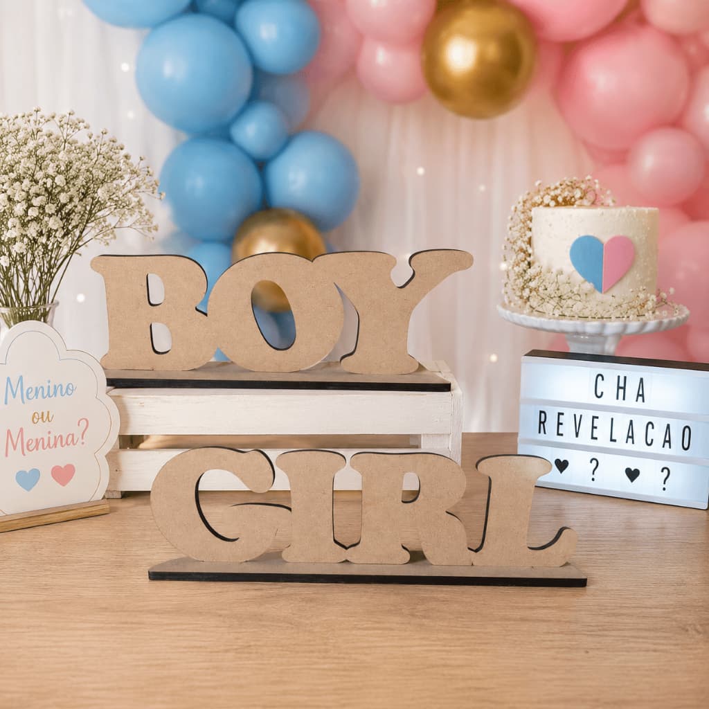 Kit 2 Peças Boy Girl Chá Revelação Decoração Festa Display